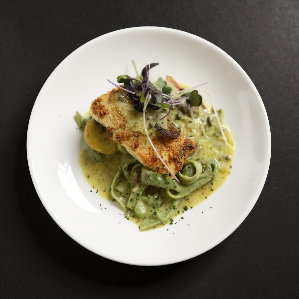 Cod Piccata — golden seared cod with lemon butter and capers at D'Agostino's Navajo Bar & Grille, Bridgman, Michigan