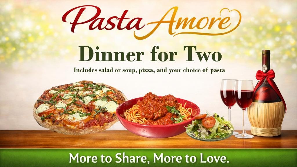Pizza Pasta Amore dinner for two — pizza, pasta, salad, and cannoli at D'Agostino's Navajo Bar & Grille, Bridgman, MI