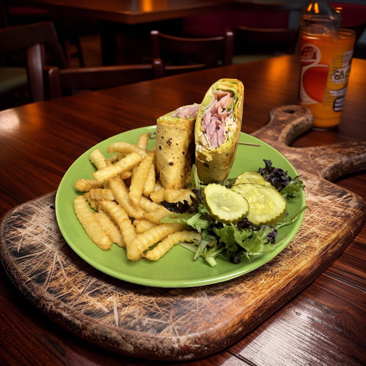 Navajo Club Wrap — bacon, ham, turkey, avocado, and garlic aioli at D'Agostino's Navajo Bar & Grille